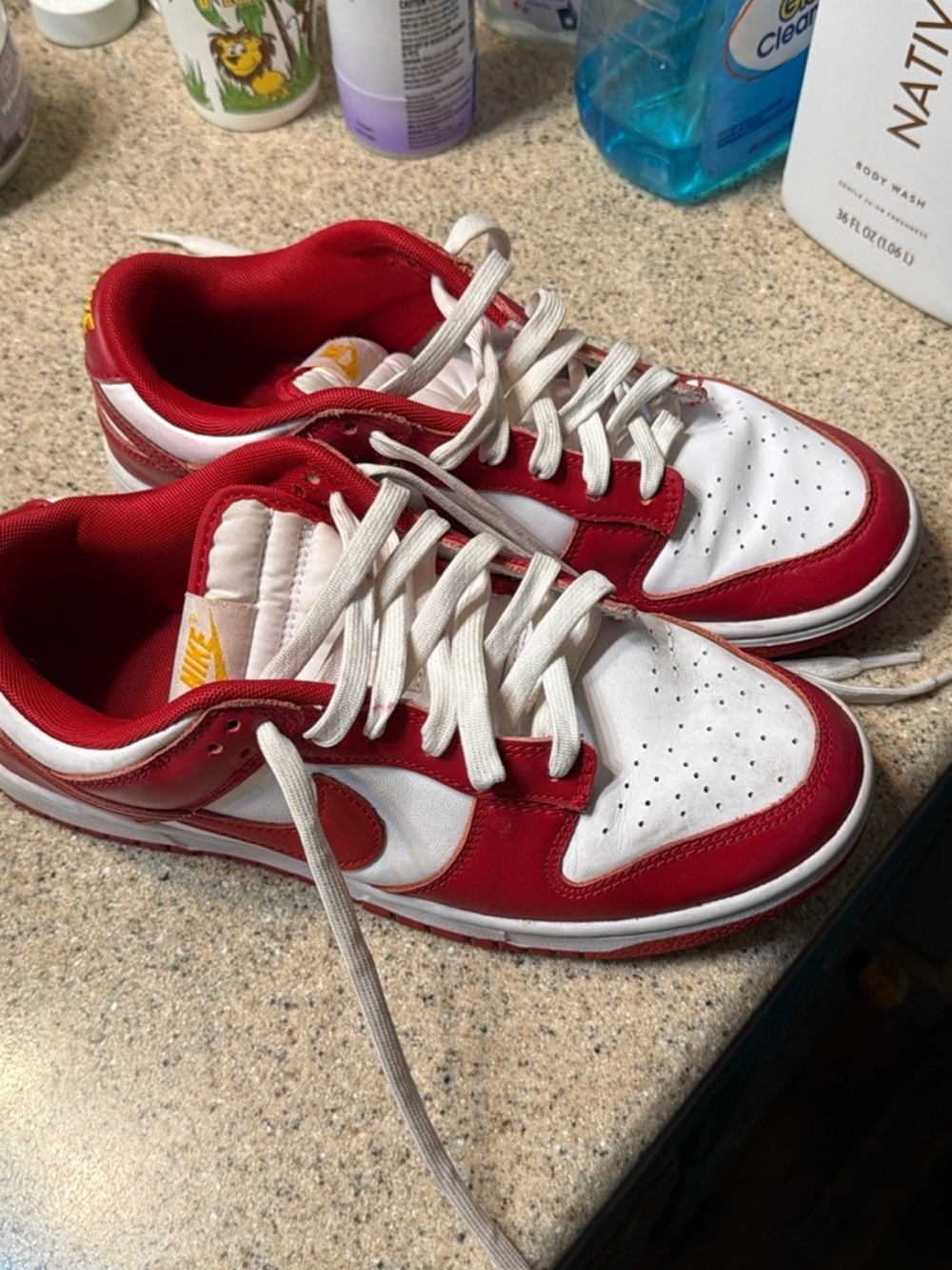 Nike Kids Red and White Low-Top Sneakers